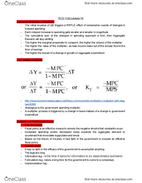 Eco Lecture Notes Winter Lecture Fiscal Multiplier