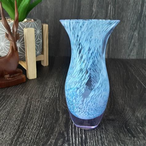 Vintage Caithness Glass Vase Retro Blue Swirl Glass Vase Etsy Caithness Glass Glass Vase Vase