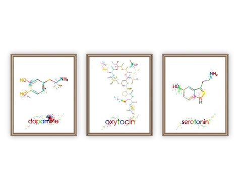 Serotonin Dopamine Oxytocin Watercolor Illustration Set Of Molecule