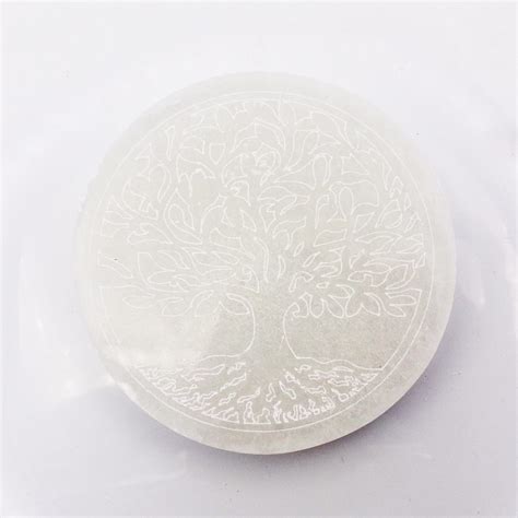 White Selenite Engraved Tree Of Life Disc Cm Rowell Rocks Ltd