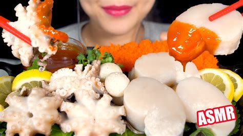 Tobiko Eggs Webfoot Octopus Raw Scallop Asmr Mukbang 날치알 쭈꾸미 관자회 리얼사운드