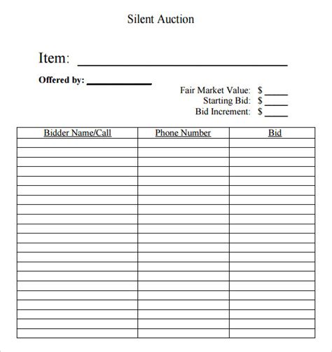 Editable Printable Silent Auction Bid Sheets Pdf