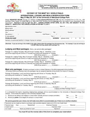 Fillable Online International Lodging Meal Reservation Form Odyssey