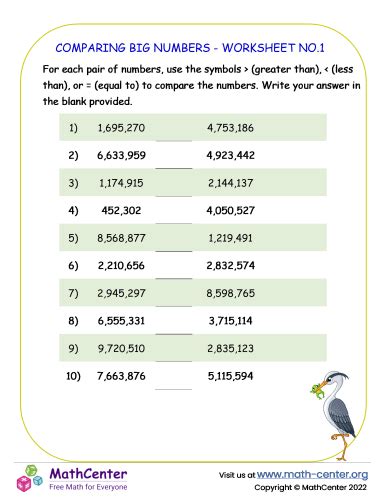 Comparing Big Numbers Worksheet No1 Worksheets Math Center