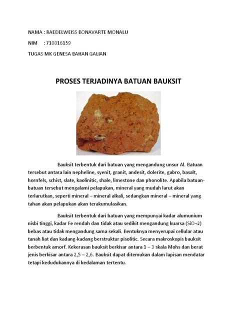 Proses Terjadinya Batuan Bauksit Pdf