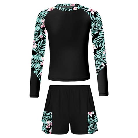 Iixpin Girls Floral Long Sleeve Swim Tank Top With Trunks Beach Tankini