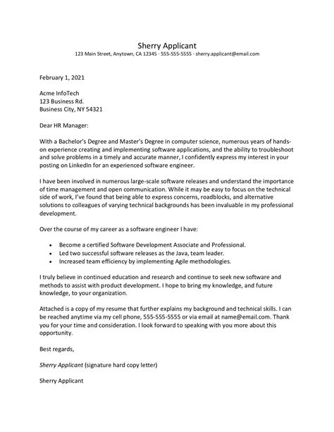 Software Engineer Cover Letter And Resume Example