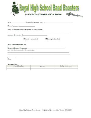 Fillable Online Payment Authorization Form Royal Bands Fax Email