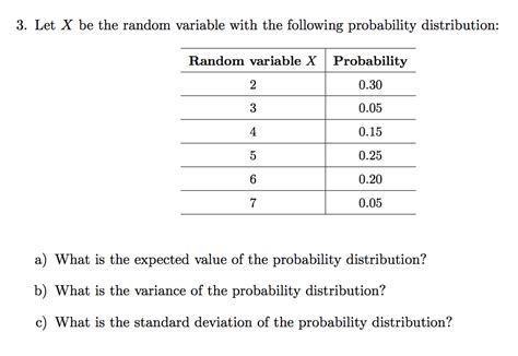 Solved Let X Be The Random Variable With The Following Chegg