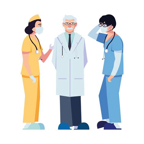 Female And Male Doctors With Uniforms And Masks Vector Design