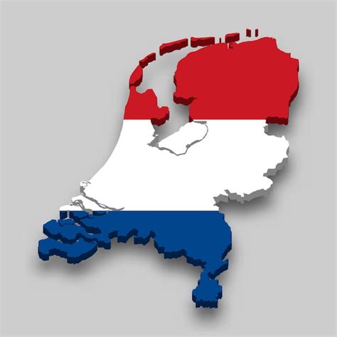 Mapa 3d de holanda con bandera nacional. | Vector Premium