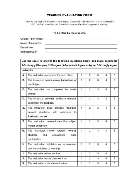 Sample Teacher Evaluation For Performance