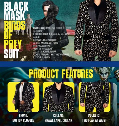 Black Mask Birds Of Prey Suit New American Jackets