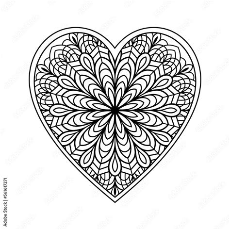 Heart mandala coloring page for adult, heart with floral mandala pattern art, heart shaped ...