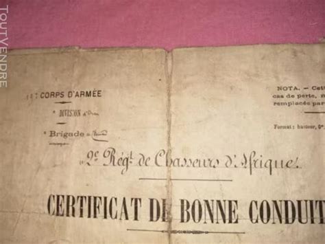 Hyper Rare Certificat De Bonne Conduite R Giment De Chasseu Autry Le