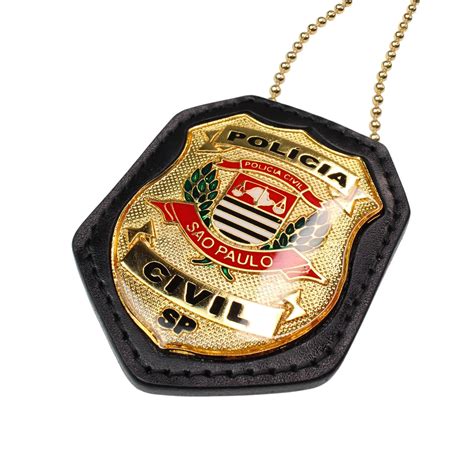 DISTINTIVO POLÍCIA CIVIL SP DOURADO SUPORTE COURO TRAD PRETO C