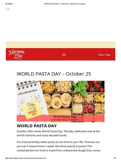 World Pasta Day October 25 National Day Calendar Pdf