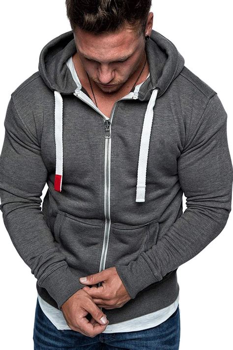 Mens Hoodies Hot Fashion Solid Slim Fit Sportswear Long Sleeve Zipper