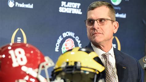 Nick Saban Jim Harbaugh Meet At Rose Bowl Press Conference See The