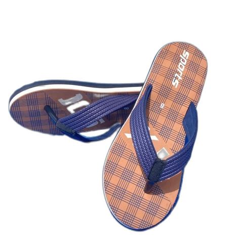 Fancy Brown And Blue Mens Printed Flip Flop Slipper Size 8 Number At