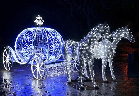 Decorative Carriage With Horses Decorated With Lights Stock Image