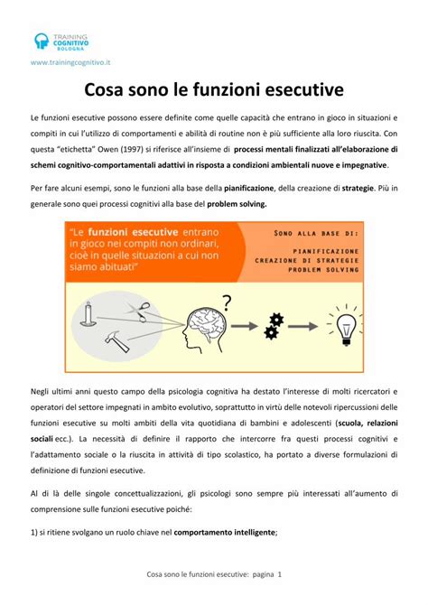 Pdf Cosa Sono Le Funzioni Esecutive Training Cognitivo Sono Le