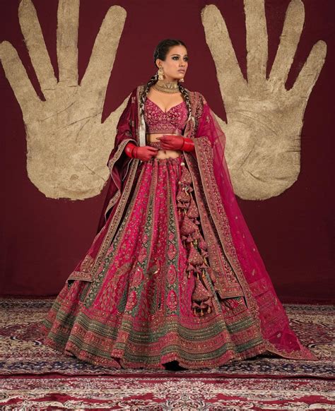 Designer Indian wedding Bridal Lehenga with Double designer Dupatta - Aazuri