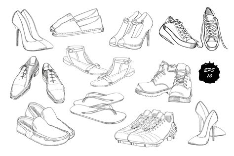 Set of drawing Shoes. Clip-art | Graphic Objects ~ Creative Market