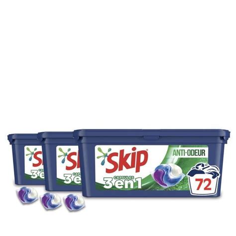 SKIP Lessive Capsules 3 en 1 Origine Végétale et Biodégradable Anti