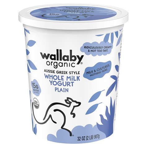 Wallaby Organic Yogurt Plain Aussie Greek Style Whole Milk Front Right Elevated