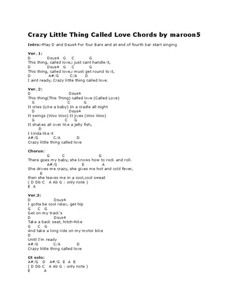 Crazy Little Thing Called Love Chords By Maroon5 Pdf