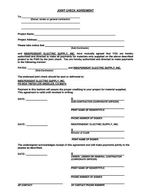 Fillable Online Joint Check Agreement Independent Electric Supply Fax