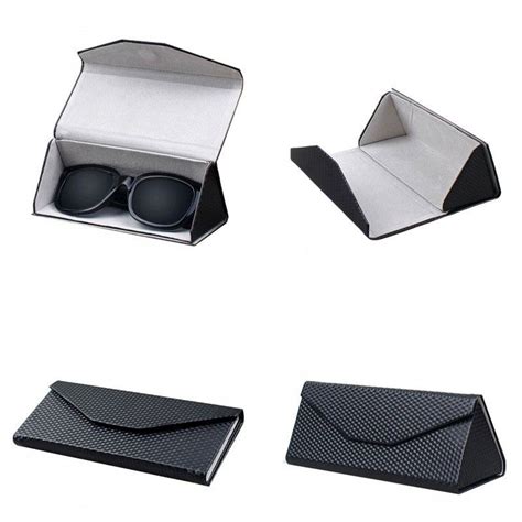 Black Leather Triangular Folded Case For Glasses Eyeglass Sunglasses Pu Leather Folding Glasses