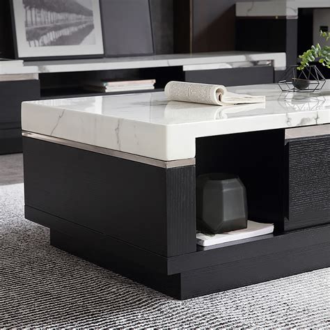 Modern Marble Coffee Table With Storage Drawers In Wood Homary