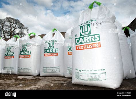 600kg Bags Of Fertiliser Stored On Farmyard Cumbria Uk Stock Photo