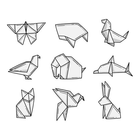 Premium Vector A Set Of Animal Origami In A Simple Doodle Style