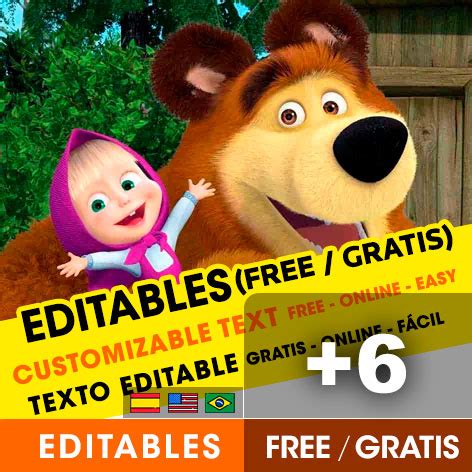 6 INVITACIONES De MASHA Y EL OSO GRATIS Para Editar Online Imprimir