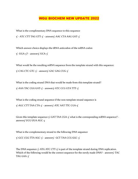 WGU BIOCHEM NEW UPDATE 2022 Browsegrades