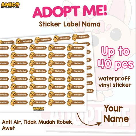 Jual Stiker Label Nama Anak Adopt Me Game Lucu Stiker Anak Waterproof