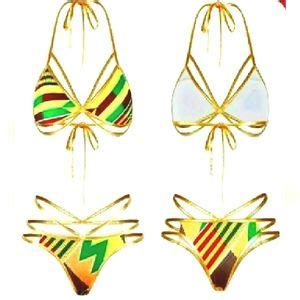 BQ K Swim New African Kente Print Bikini Set Ethnic Cultural Tribal Swimwear Women Xl