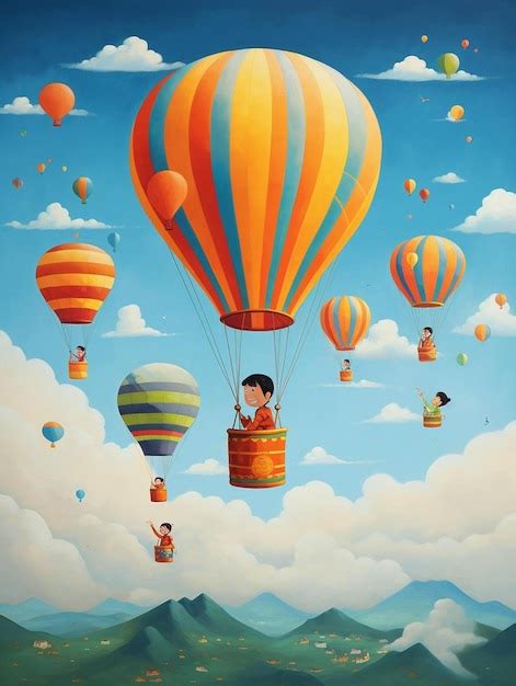 Premium AI Image A Poster With A Man In A Hot Air Balloon With A Man In A Suit On It