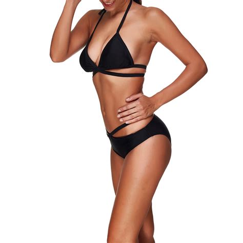 Aliexpress Buy Black Halter Bikini Set Push Up Swimwear Swimming