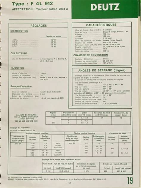 FICHE TECHNIQUE RTMA Moteur DEUTZ F 4L 912 monté sur tracteur Intrac