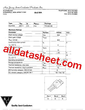 BUZ80A Datasheet PDF New Jersey Semi Conductor Products Inc