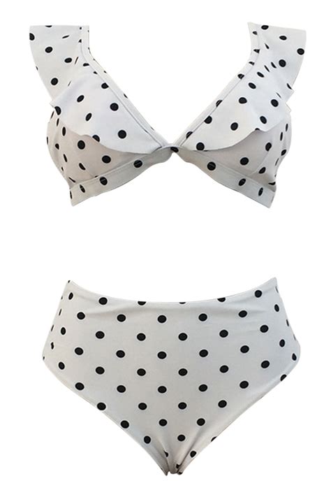 Iyasson Polka Dot Printing Falbala Bikini Sets