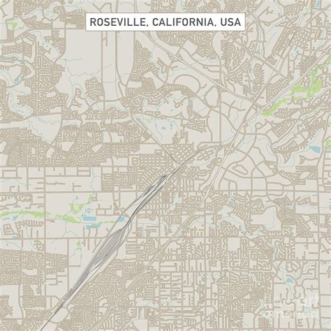 Roseville California US City Street Map Digital Art by Frank Ramspott ...