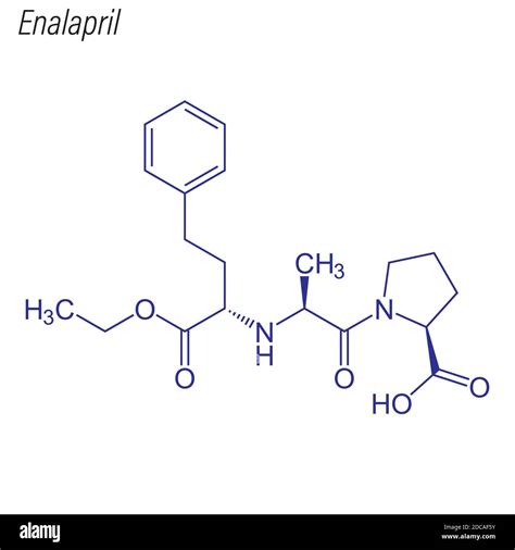 Skeletal Formula Of Enalapril Drug Chemical Molecule Stock Vector