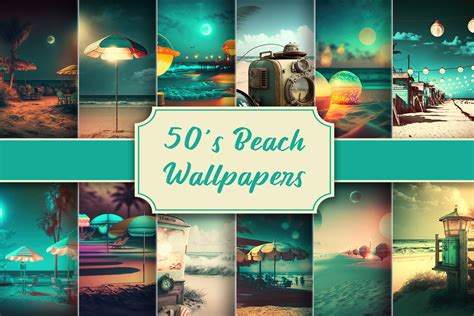 50s Beach Scene Wallpapers Retro Vintage Graphic by Fun Digital · Creative Fabrica