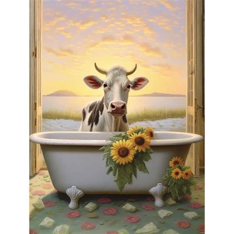 Bimkole 5D Diamond Painting DIY Kits Vache Fleur Peinture D Art