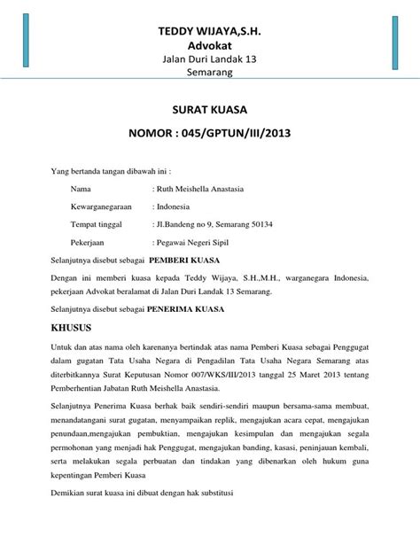 Contoh Surat Kuasa Tergugat Peradilan Tata Usaha Negara Kumpulan Contoh Surat Dan Soal Terlengkap